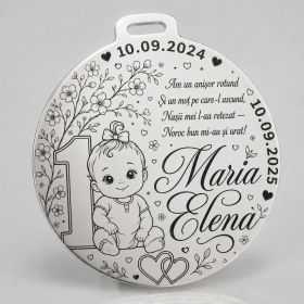 Bănuț de Moț din Argint 925 Personalizat pentru Fetiță, 1 Anișor cu Poezie, Nume și Date 22 mm S0293