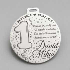 Bănuț de Moț din Argint 925 Personalizat cu Balon 1 Anișor și Poezie, Nume și Date 22 mm S0296