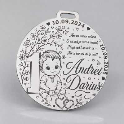Bănuț de Moț din Argint 925 Personalizat pentru Băiat, 1 Anișor cu Poezie, Nume și Date 22 mm S0299