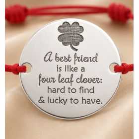 Bratara cu Snur Rosu si Banut din Argint 925 Best Friend Four Leaf Clover B-E1445