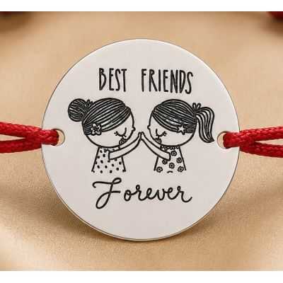 Bratara cu snur rosu reglabil si banut din Argint 925 - Best Friends Forever B-E1631