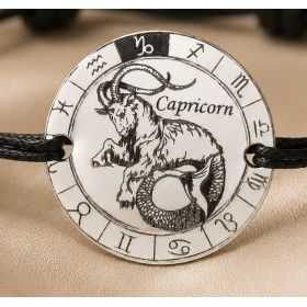 Bratara cu Zodia Capricorn din Argint 925 pe Snur Negru Reglabil 16.5 mm B-E0359