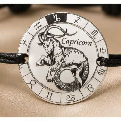 Bratara cu Zodia Capricorn din Argint 925 pe Snur Negru Reglabil 16.5 mm B-E0359
