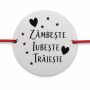 Brățară șnur textil roșu cu pandantiv argint 925 „Zâmbește, Iubește, Trăiește” B-E0381
