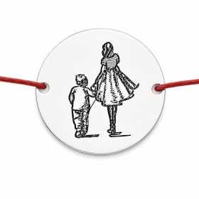 Brățară șnur textil roșu cu bănuț argint 925 Mama și fiul B-E0268