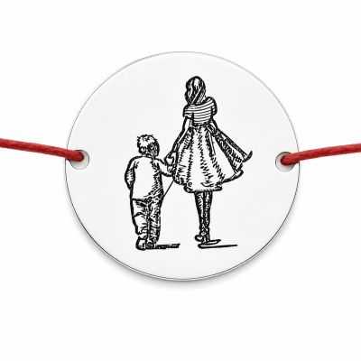 Brățară șnur textil roșu cu bănuț argint 925 Mama și fiul B-E0268