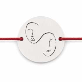 Brățară argint 925 cu bănuț chipuri abstracte de cuplu, șnur reglabil — cadou modern B-E1376