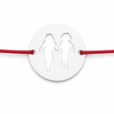 Brățară argint 925 cu bănuț două fetițe de mână, șnur reglabil — cadou de moț și botez B-E0886