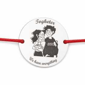 Brățară argint 925 cu bănuț Together We Have Everything, șnur reglabil — cadou romantic B-E0393