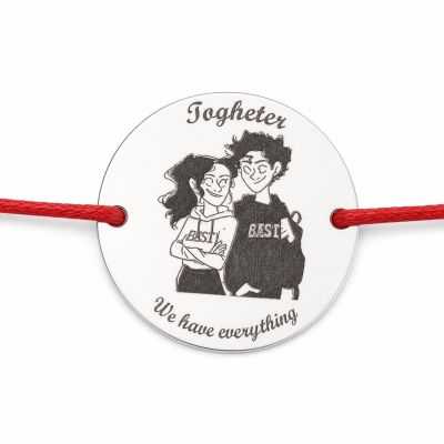 Brățară argint 925 cu bănuț Together We Have Everything, șnur reglabil — cadou romantic B-E0393