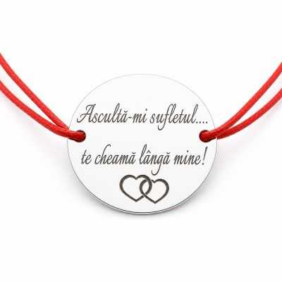 Brățară argint 925 cu bănuț Chemarea Sufletului, șnur reglabil — cadou romantic B-E1522
