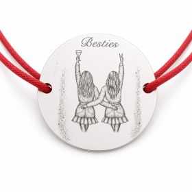 Brățară argint 925 cu bănuț Besties personalizat cu nume, șnur reglabil — cadou pentru prietenă B-E1580