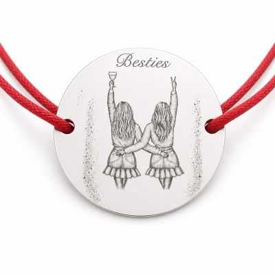 Brățară argint 925 cu bănuț Besties personalizat cu nume, șnur reglabil — cadou pentru prietenă B-E1580