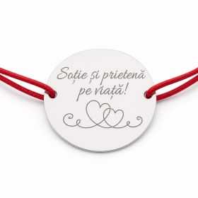 Brățară argint 925 cu bănuț Soție și prietenă pe viață, șnur reglabil — cadou pentru soție B-E1667