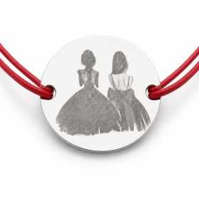 Brățară argint 925 cu bănuț Best Friends în rochii elegante, șnur reglabil — cadou pentru prietenă B-E1828