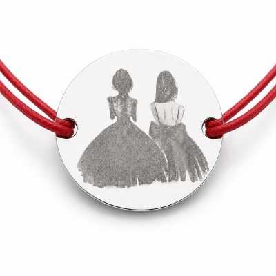 Brățară argint 925 cu bănuț Best Friends în rochii elegante, șnur reglabil — cadou pentru prietenă B-E1828