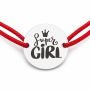 Brățară argint 925 cu bănuț Super Girl, șnur reglabil — cadou pentru fetiță sau prietenă B-E1851