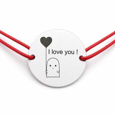 Brățară argint 925 cu bănuț Fantomuță I Love You, șnur reglabil — cadou jucăuș B-E2060