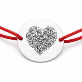 Brățară argint 925 cu bănuț Inimă din Trandafiri, șnur reglabil — cadou romantic B-E2080