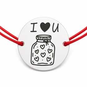 Brățară argint 925 cu bănuț Borcănel cu Inimi I Love U, șnur reglabil — cadou romantic B-E2086