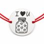 Brățară argint 925 cu bănuț Borcănel cu Inimi I Love U, șnur reglabil — cadou romantic B-E2086