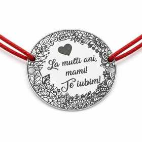 Brățară argint 925 cu bănuț La Mulți Ani Mami, șnur reglabil — cadou pentru mama B-E2087
