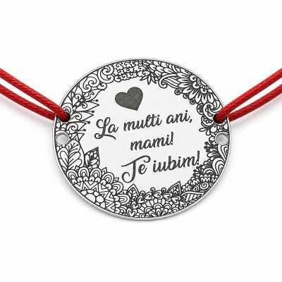 Brățară argint 925 cu bănuț La Mulți Ani Mami, șnur reglabil — cadou pentru mama B-E2087