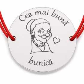 Brățară argint 925 cu bănuț Cea mai bună bunică, șnur reglabil — cadou pentru bunica B-E0309