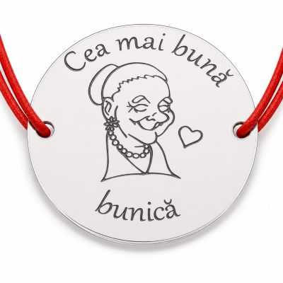 Brățară argint 925 cu bănuț Cea mai bună bunică, șnur reglabil — cadou pentru bunica B-E0309