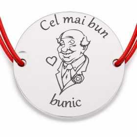 Brățară argint 925 cu bănuț Cel mai bun bunic, șnur reglabil — cadou pentru bunic B-E0310