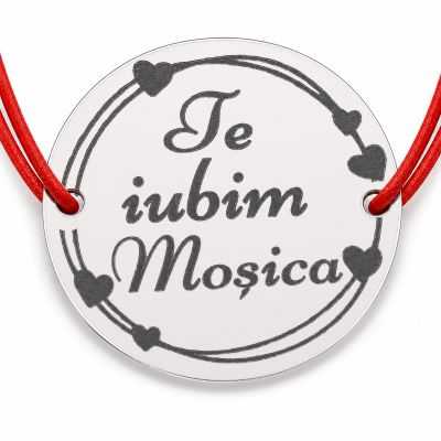 Brățară argint 925 cu bănuț Te iubim Moșica, șnur reglabil — cadou pentru bunic B-E0398