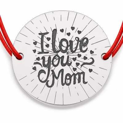 Brățară argint 925 cu bănuț I love you Mom, șnur reglabil — cadou pentru mama B-E0420