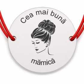 Brățară argint 925 cu bănuț Cea mai bună mămică, șnur reglabil — cadou pentru mama B-E0421