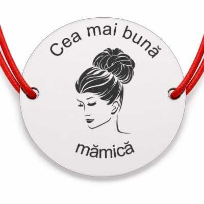Brățară argint 925 cu bănuț Cea mai bună mămică, șnur reglabil — cadou pentru mama B-E0421