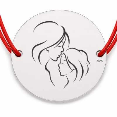 Brățară argint 925 cu bănuț mama și fiica, șnur reglabil — cadou mamă-fiică B-E0395
