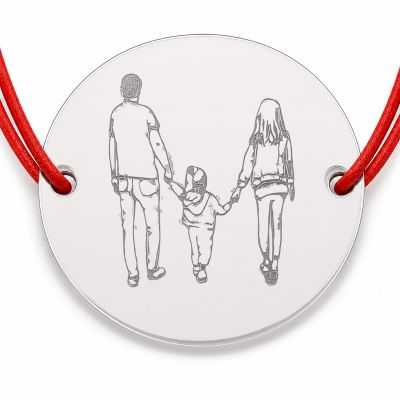 Brățară argint 925 cu bănuț familie cu un copil, șnur reglabil — cadou pentru familie B-E0497