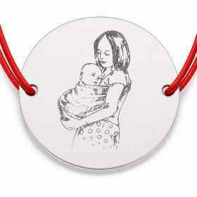Brățară argint 925 cu bănuț mama cu bebelușul în brațe, șnur reglabil — cadou de naștere B-E0509