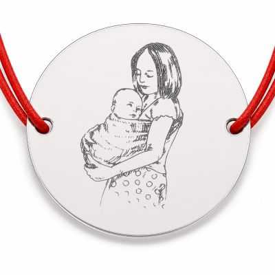 Brățară argint 925 cu bănuț mama cu bebelușul în brațe, șnur reglabil — cadou de naștere B-E0509