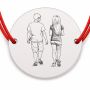 Brățară argint 925 cu bănuț cuplu de adolescenți, șnur reglabil — cadou de aniversare B-E0469