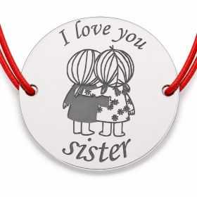 Brățară argint 925 cu bănuț I love you sister, șnur reglabil — cadou pentru soră B-E1103
