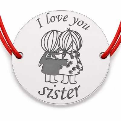 Brățară argint 925 cu bănuț I love you sister, șnur reglabil — cadou pentru soră B-E1103