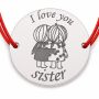 Brățară argint 925 cu bănuț I love you sister, șnur reglabil — cadou pentru soră B-E1103