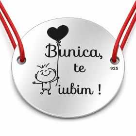 Brățară argint 925 cu bănuț Bunica, te iubim, șnur reglabil — cadou pentru bunica B-E0522