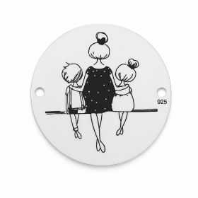 Bănuț de argint 925 Mama așezată cu băiat și fată E0525