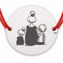 Brățară argint 925 cu bănuț mama cu băiat și fetiță, șnur reglabil — cadou pentru mama B-E0524