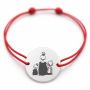 Brățară argint 925 cu bănuț mama cu băiat și fetiță, șnur reglabil — cadou pentru mama B-E0524