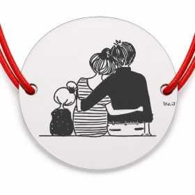 Brățară argint 925 cu bănuț mama, tata și fetița, șnur reglabil — cadou pentru familie B-E0526