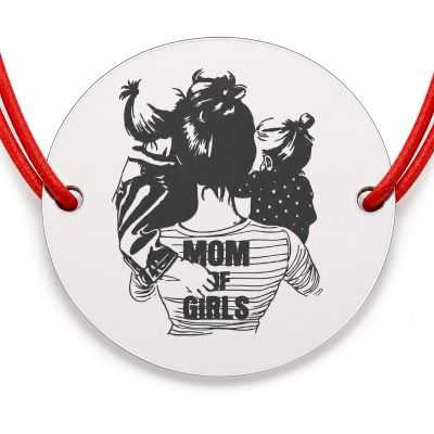 Brățară argint 925 cu bănuț Mom of Girls, șnur reglabil — cadou mamă de fete B-E0527