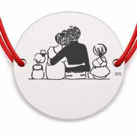 Brățară argint 925 cu bănuț Familie cu Două Fetițe, șnur reglabil — cadou familie B-E0531