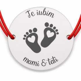 Brățară argint 925 cu bănuț Te Iubim Mami și Tati, șnur reglabil — cadou părinți B-E0532